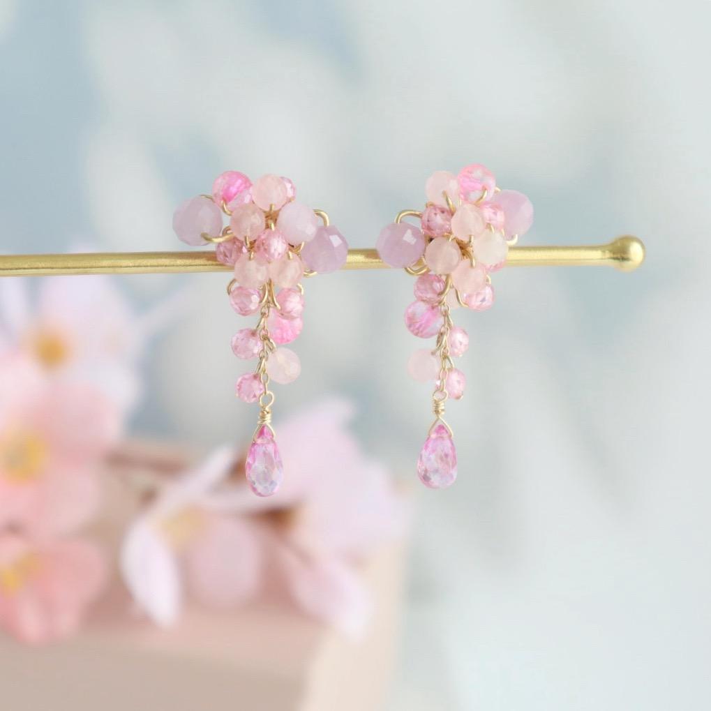 ときめく桜色ピンク 天然石 ピアス/イヤリング | 6枚目