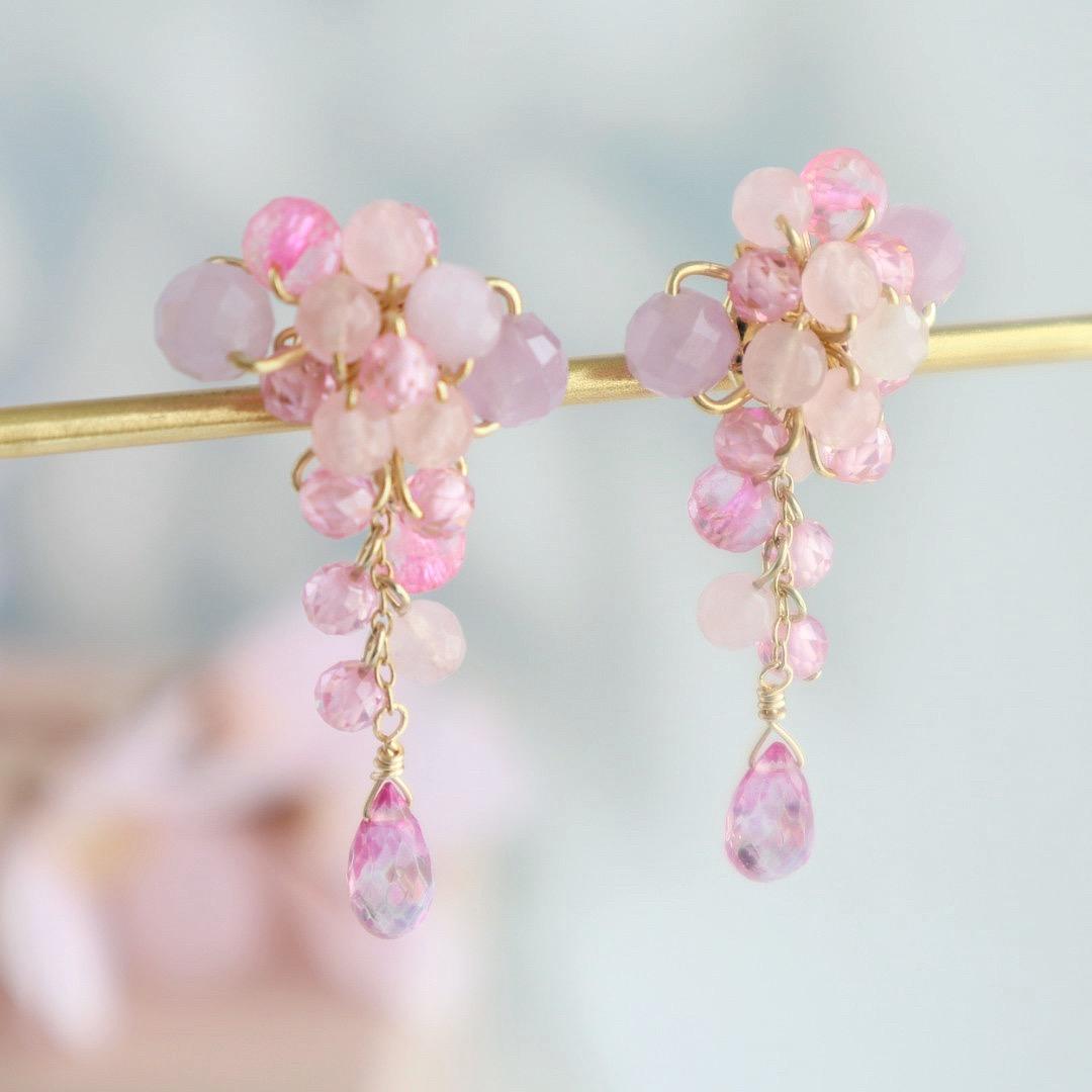 ときめく桜色ピンク 天然石 ピアス/イヤリング | 7枚目
