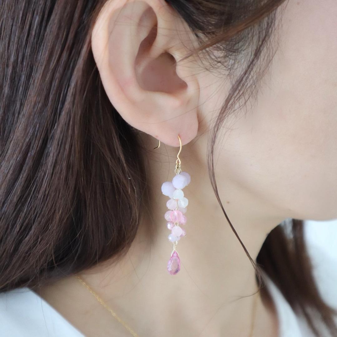 春風にゆれる桜色ピンク 天然石 フックピアス/イヤリング | 11枚目