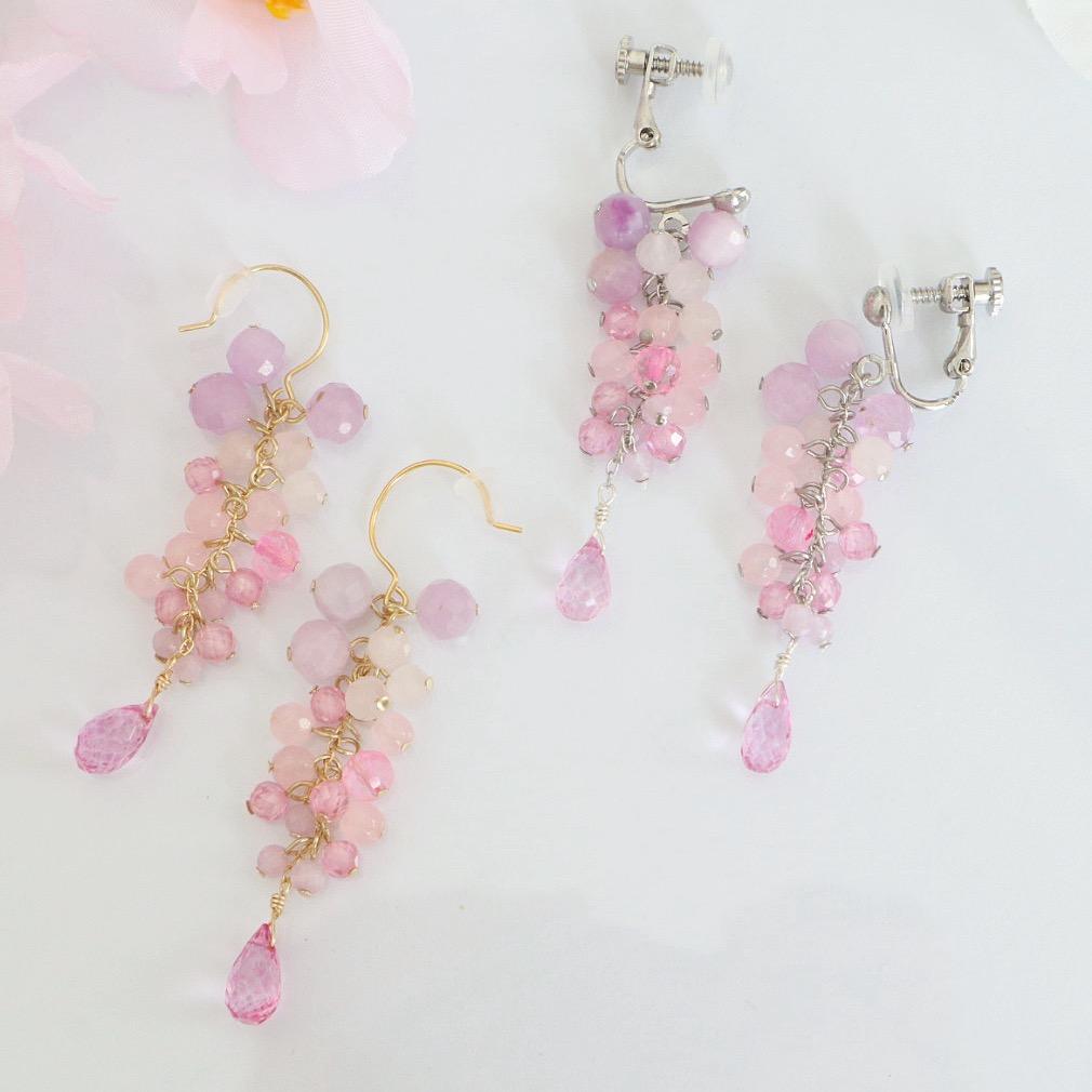 春風にゆれる桜色ピンク 天然石 フックピアス/イヤリング | 8枚目
