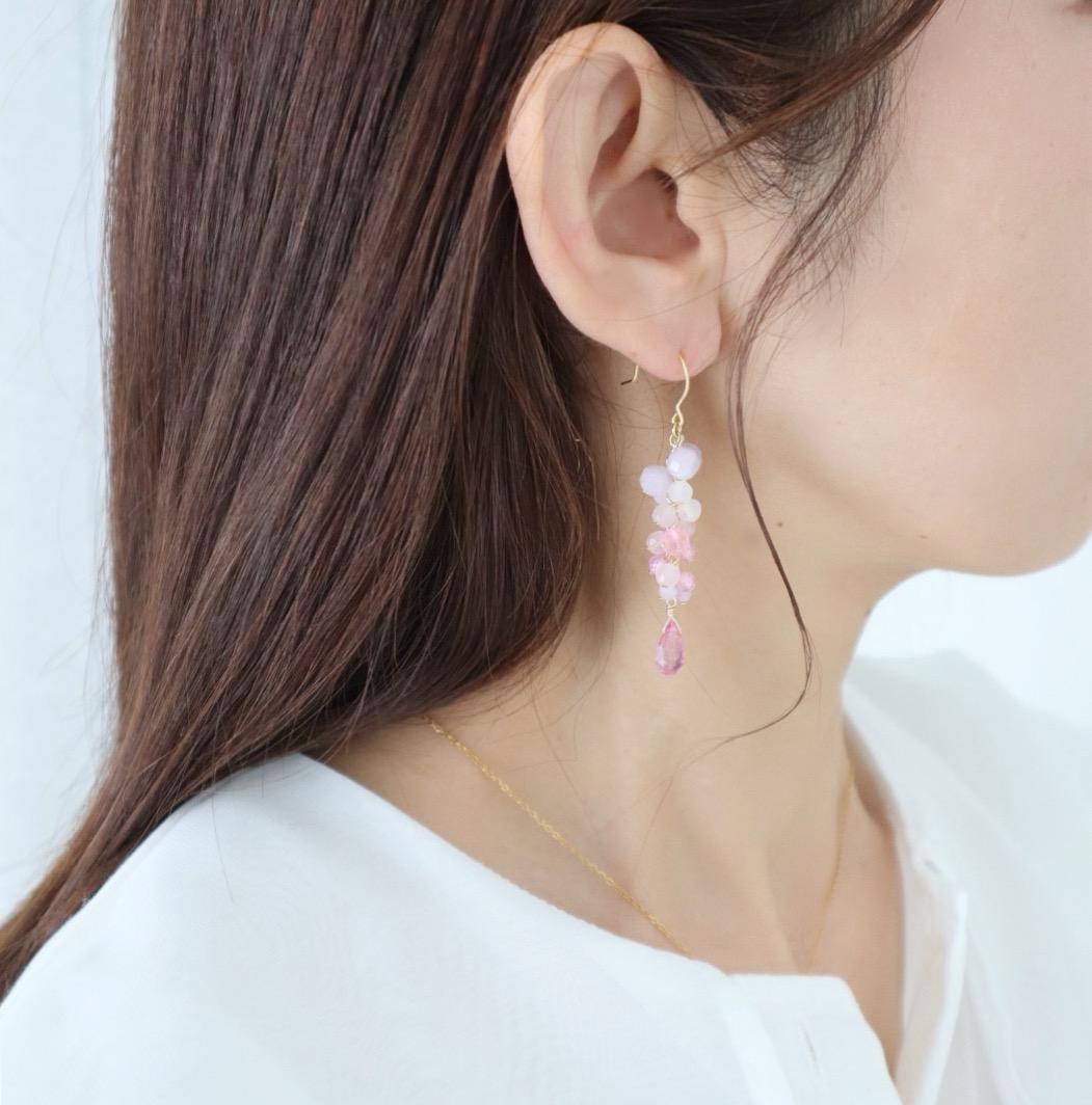 春風にゆれる桜色ピンク 天然石 フックピアス/イヤリング | 3枚目