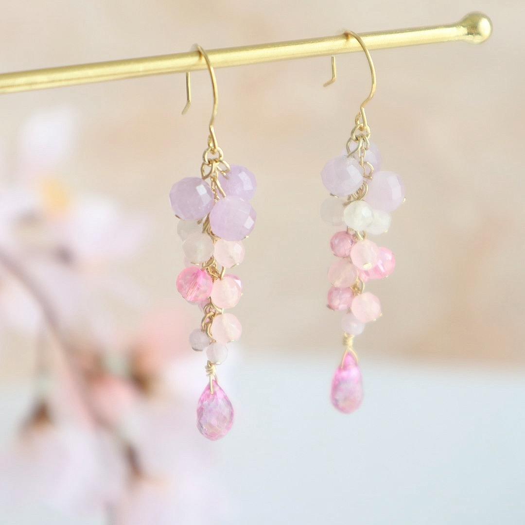 春風にゆれる桜色ピンク 天然石 フックピアス/イヤリング | 6枚目