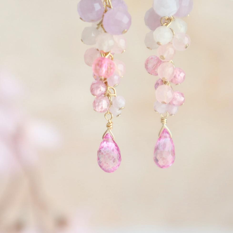 春風にゆれる桜色ピンク 天然石 フックピアス/イヤリング | 7枚目