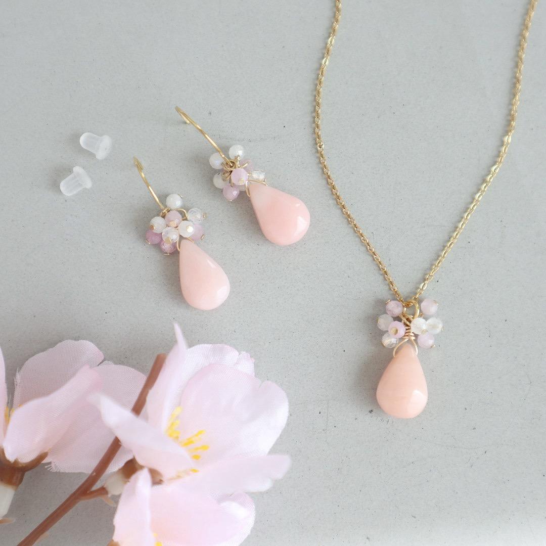 ピンクオパールドロップネックレス+ピアス/イヤリング 2点set | 10枚目