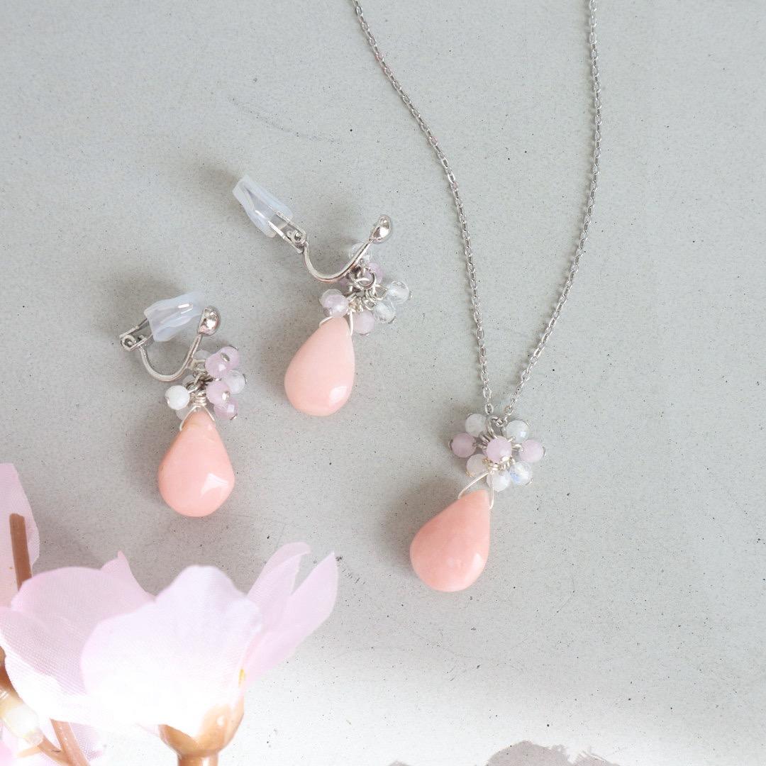 ピンクオパールドロップネックレス+ピアス/イヤリング 2点set | 11枚目