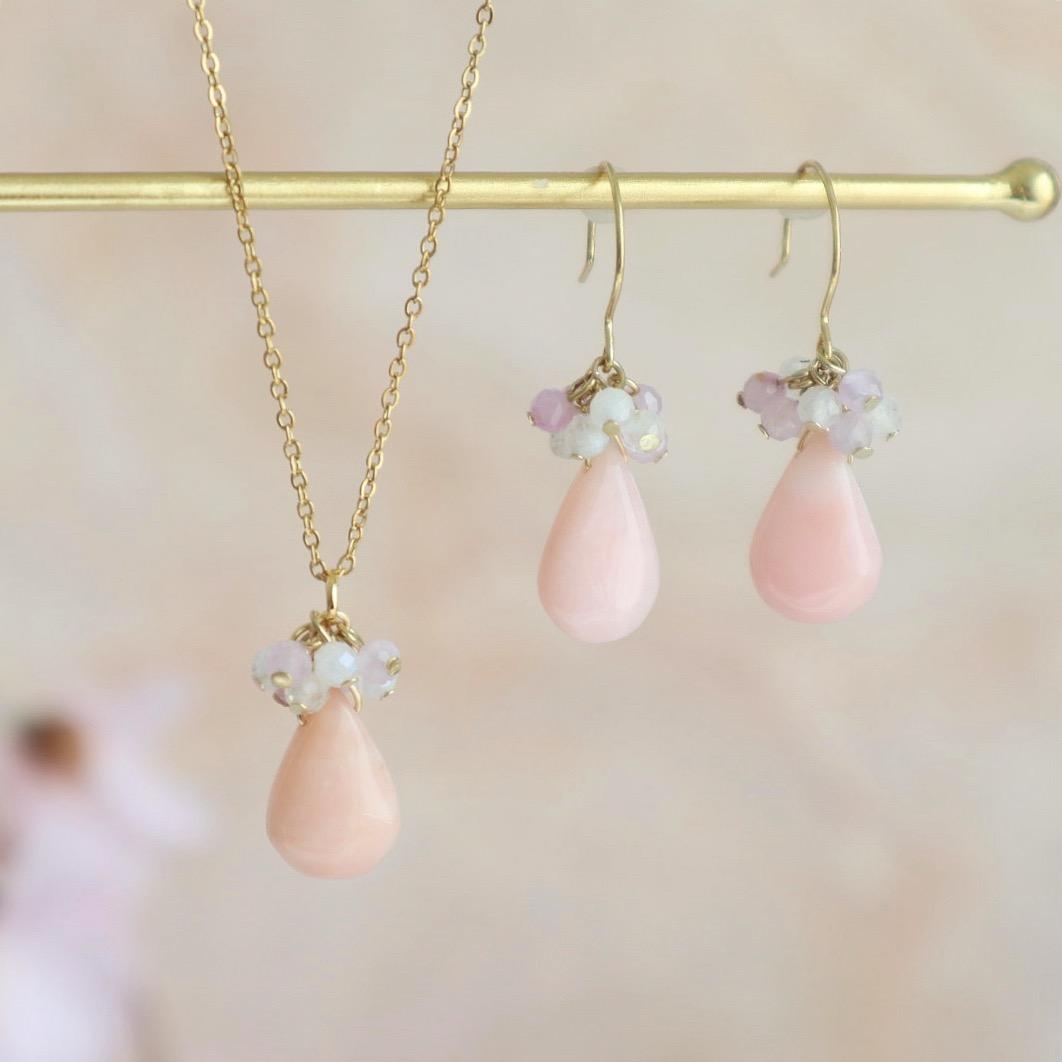 ピンクオパールドロップネックレス+ピアス/イヤリング 2点set | 18枚目