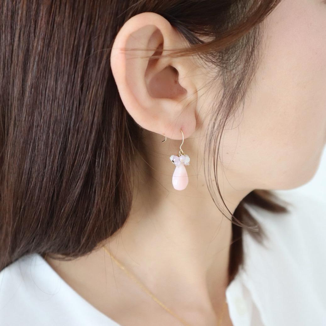 ピンクオパールドロップネックレス+ピアス/イヤリング 2点set | 4枚目