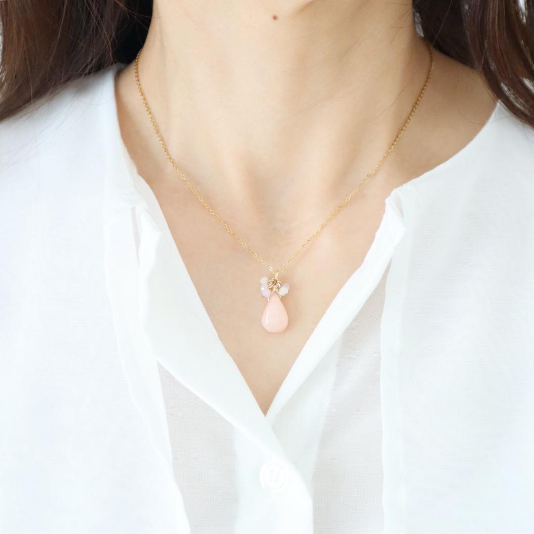 ピンクオパールドロップネックレス+ピアス/イヤリング 2点set | 5枚目