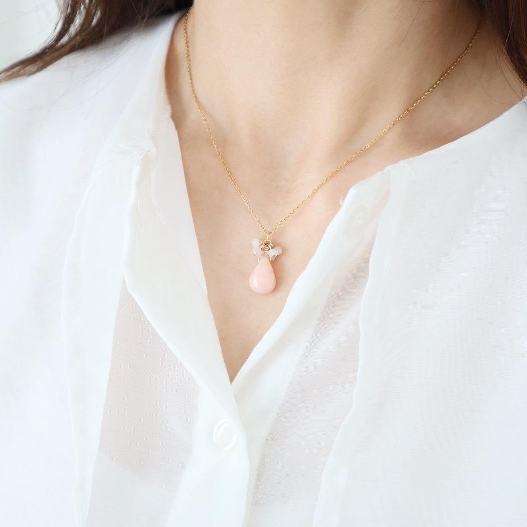 ピンクオパールドロップネックレス+ピアス/イヤリング 2点set | 6枚目