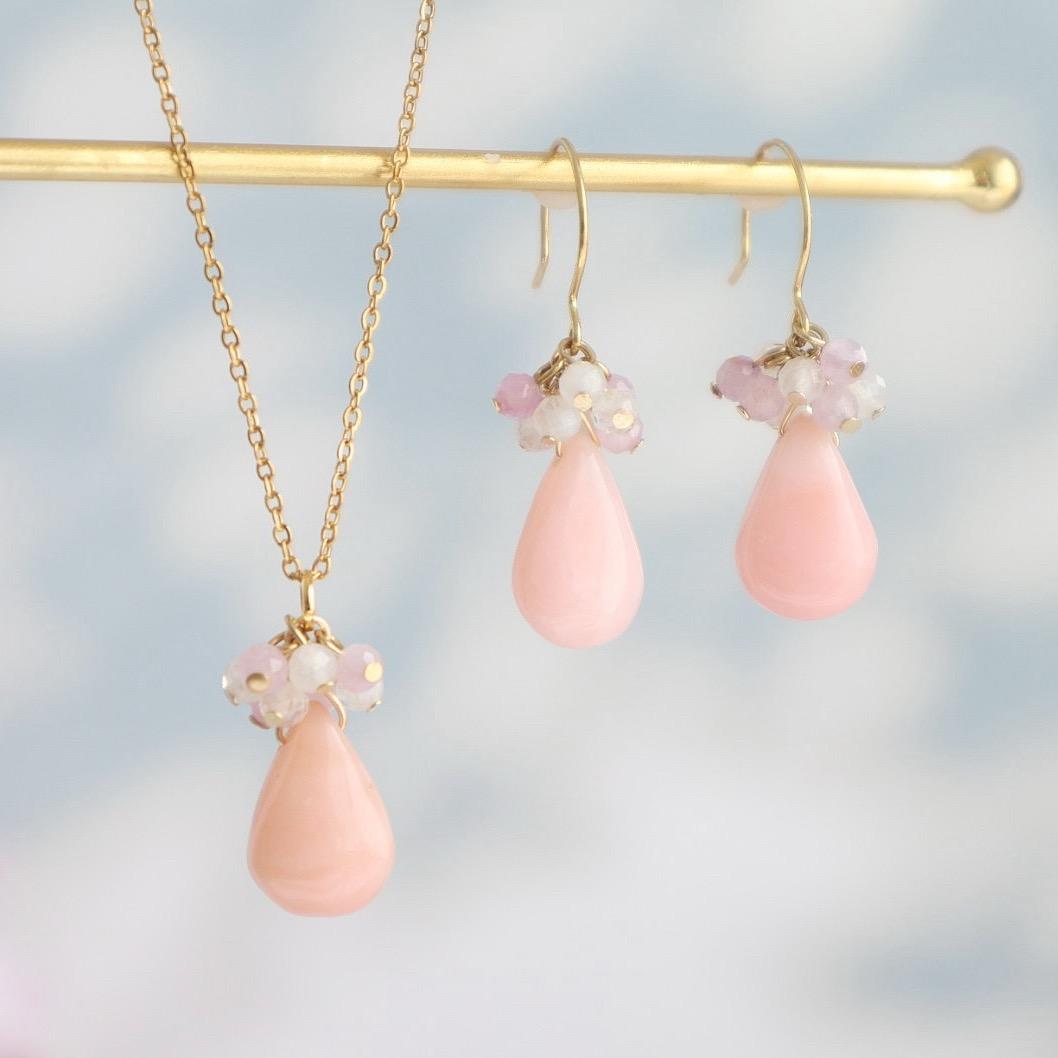 天然石 ピンクオパールドロップネックレス | 13枚目