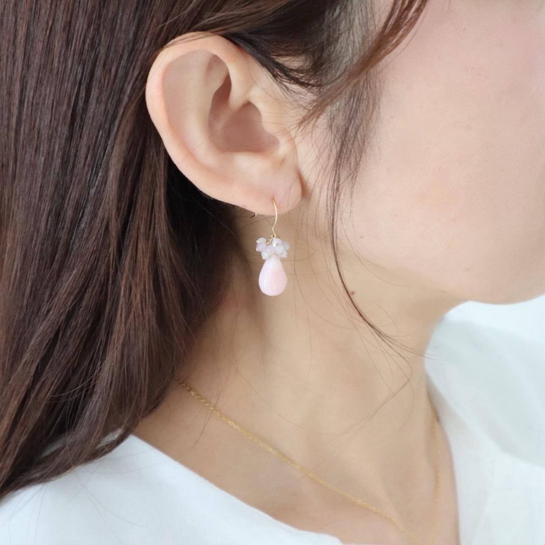 天然石 ピンクオパールドロップピアス/イヤリング | 2枚目