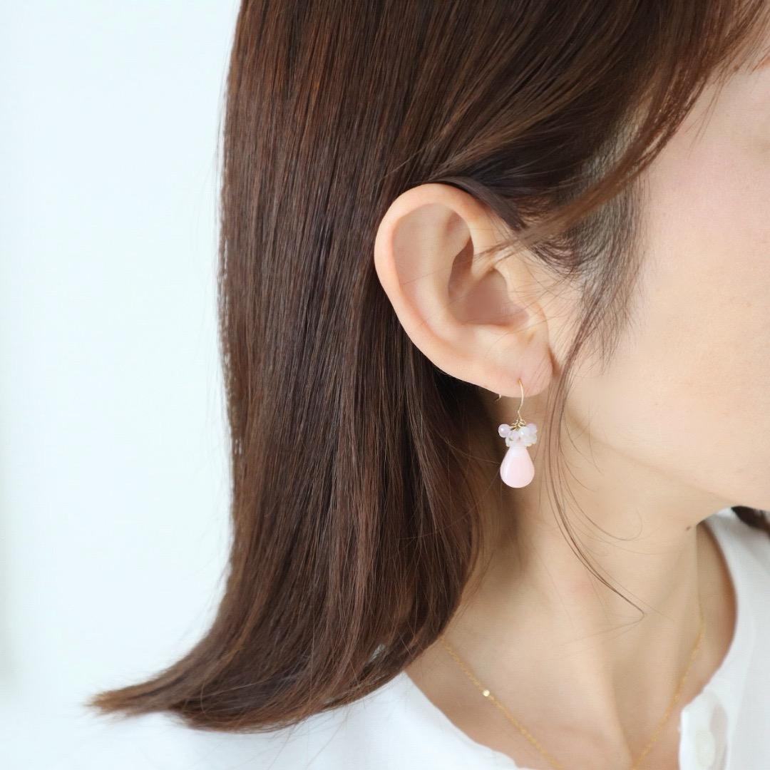 天然石 ピンクオパールドロップピアス/イヤリング | 5枚目