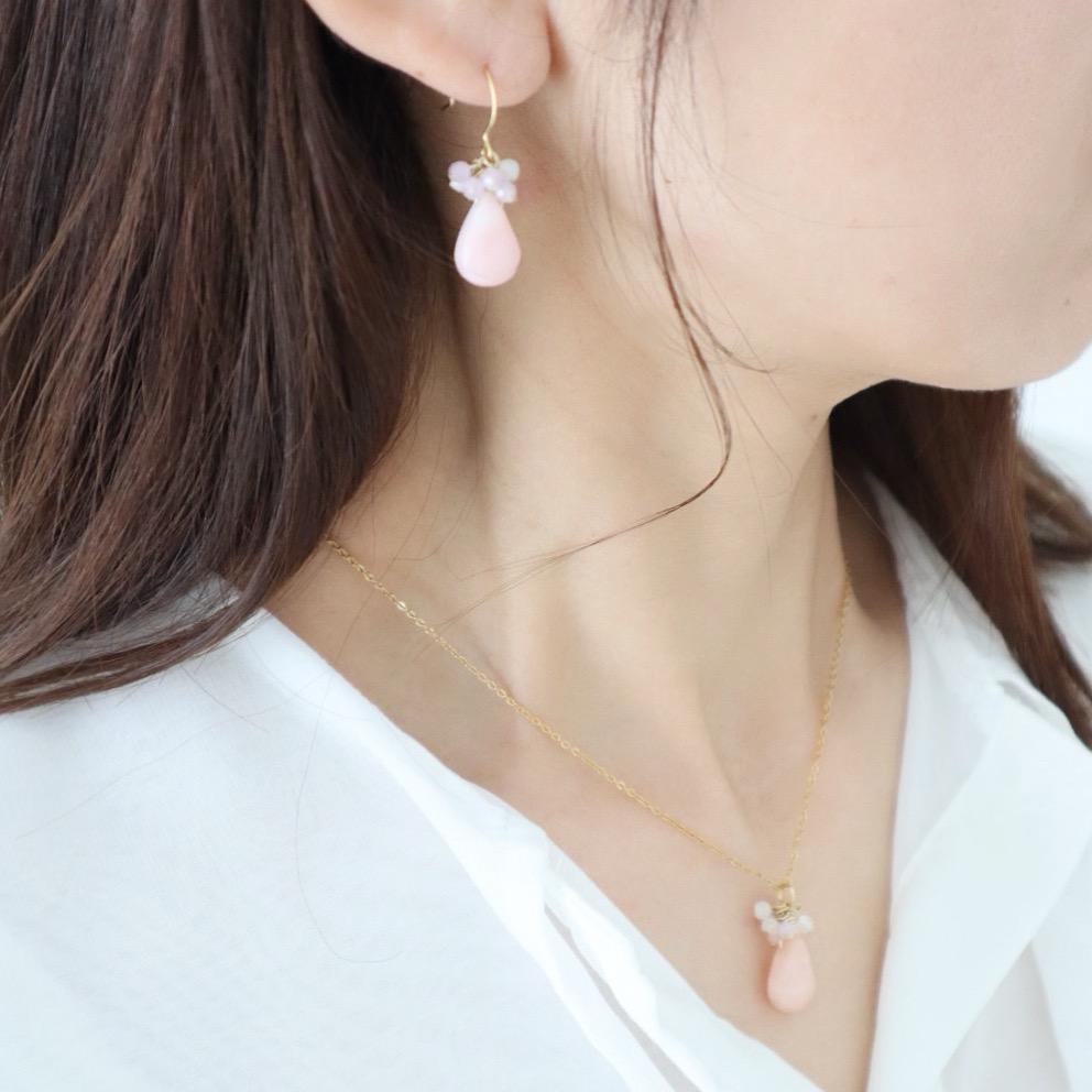 天然石 ピンクオパールドロップピアス/イヤリング | 6枚目