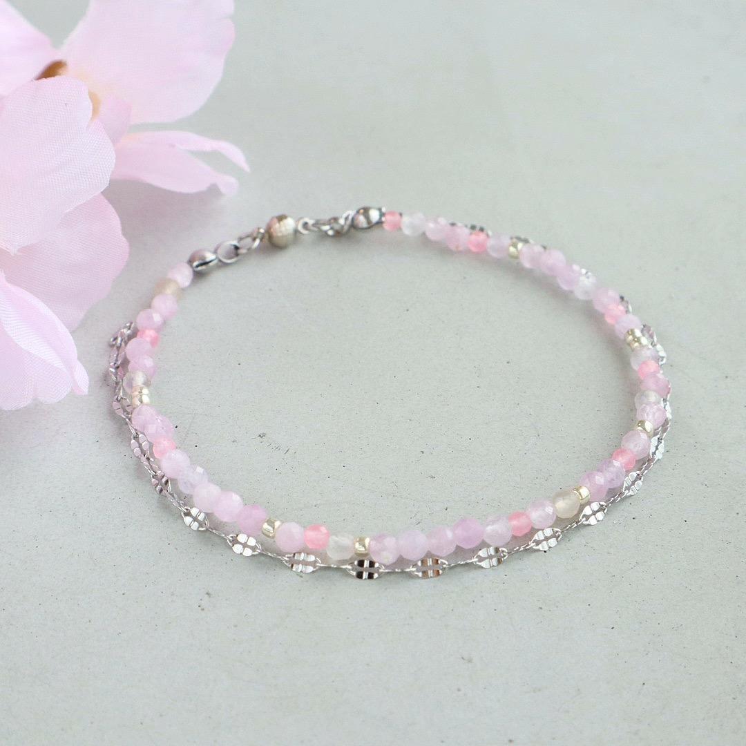 ＼カチッと簡単♪マグネット／ 天然石2連ブレスレット＜桜色＞ | 10枚目