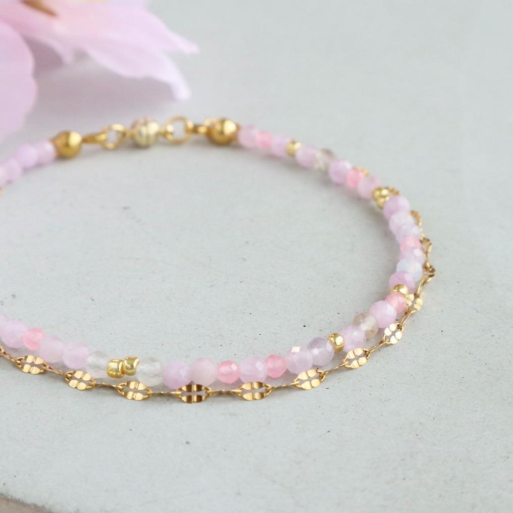 ＼カチッと簡単♪マグネット／ 天然石2連ブレスレット＜桜色＞ | 12枚目