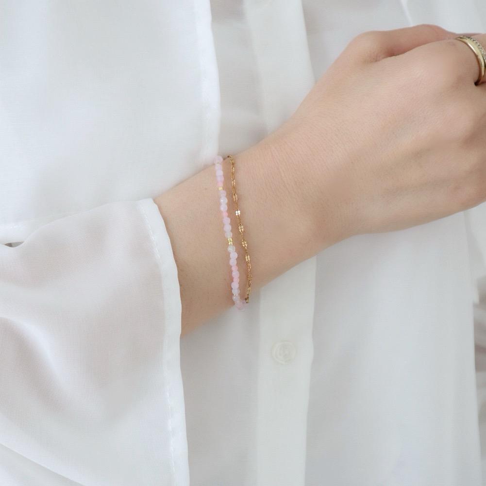 ＼カチッと簡単♪マグネット／ 天然石2連ブレスレット＜桜色＞ | 13枚目