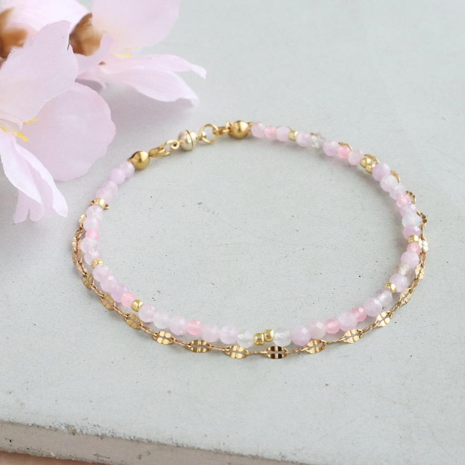 ＼カチッと簡単♪マグネット／ 天然石2連ブレスレット＜桜色＞ | 2枚目