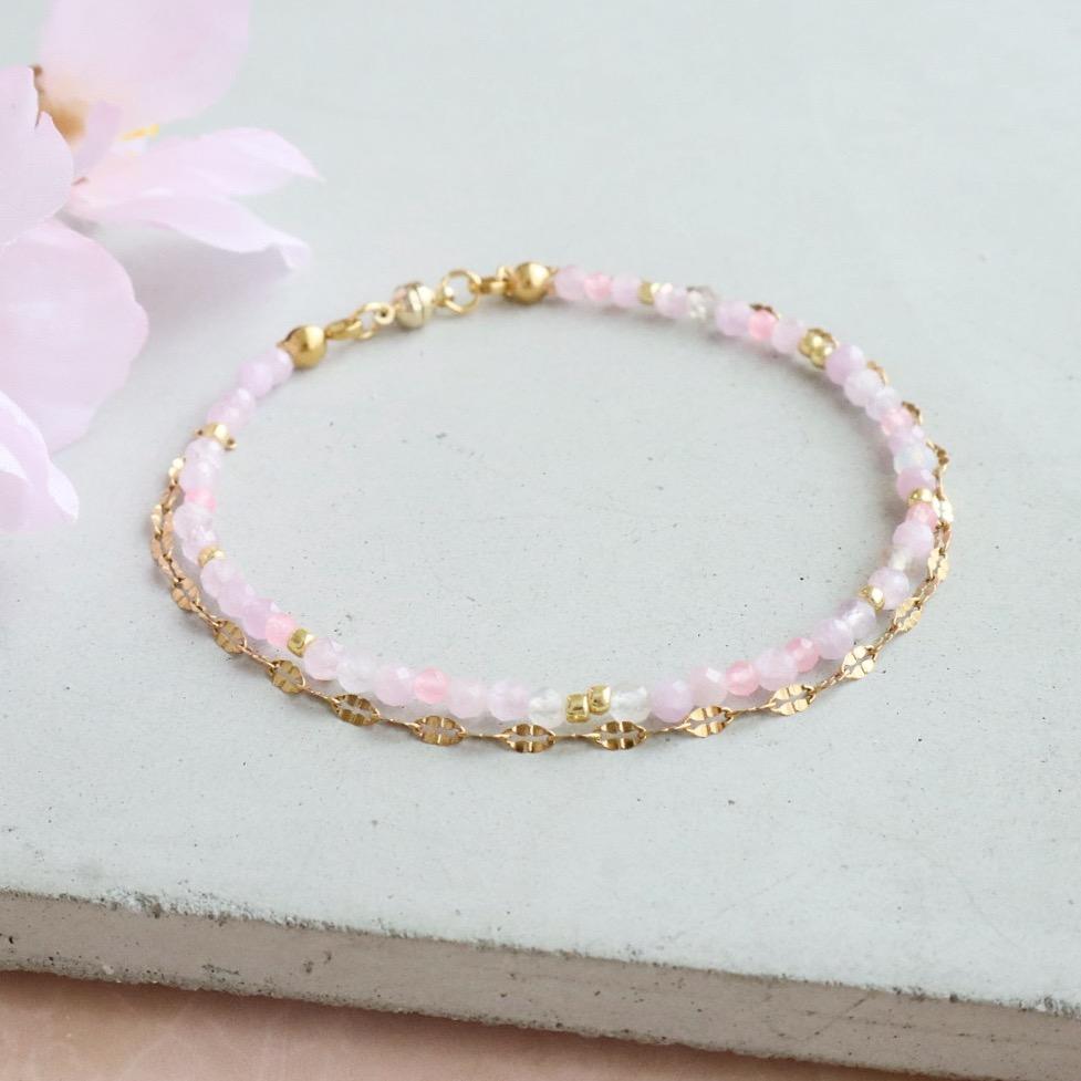 ＼カチッと簡単♪マグネット／ 天然石2連ブレスレット＜桜色＞ | 3枚目