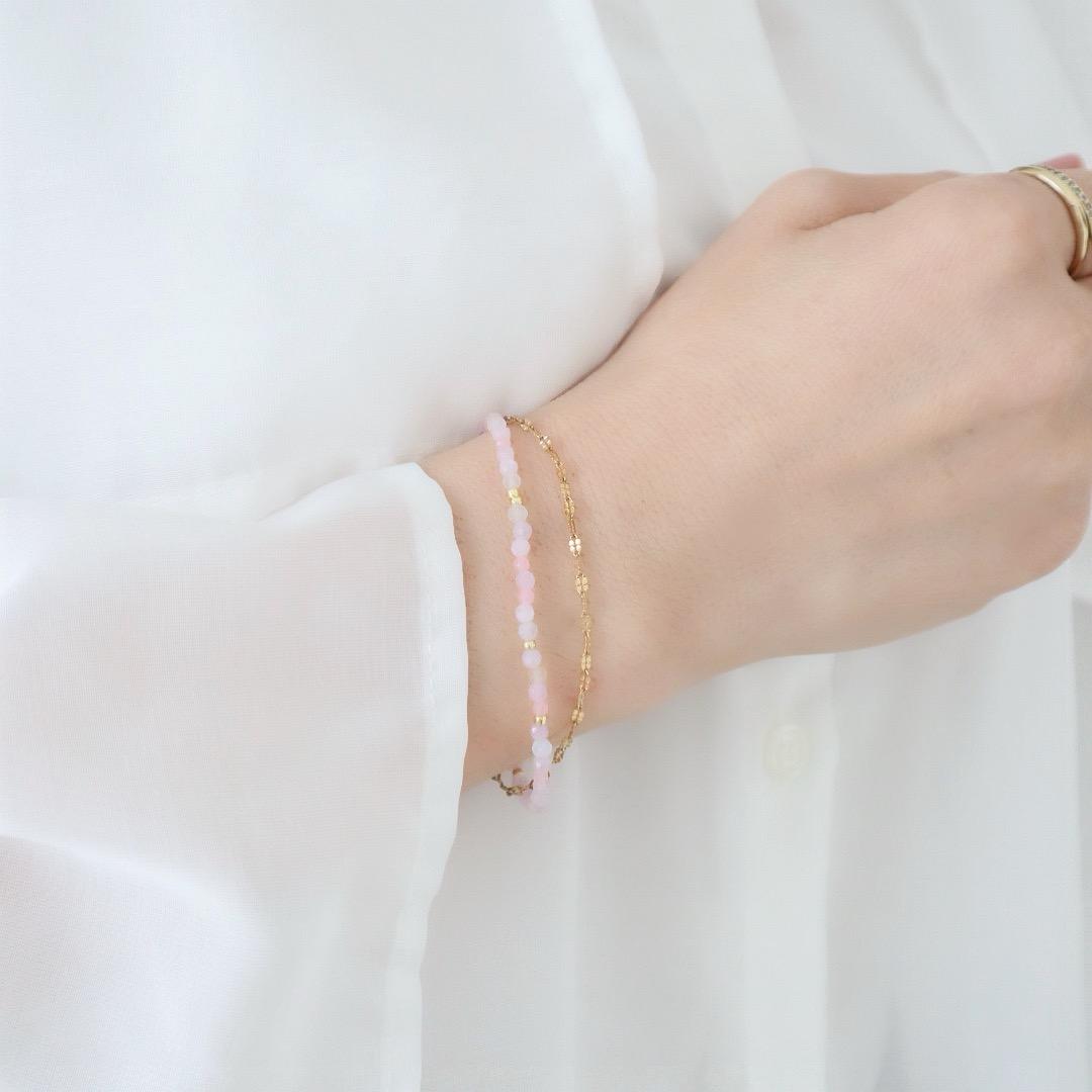 ＼カチッと簡単♪マグネット／ 天然石2連ブレスレット＜桜色＞ | 5枚目