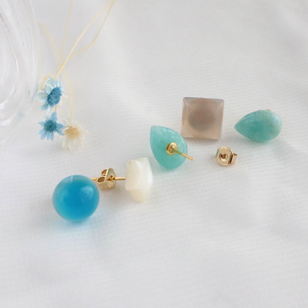 「彩り天然石パレット」ピアス/イヤリング5点セット〜marine blue | 13枚目