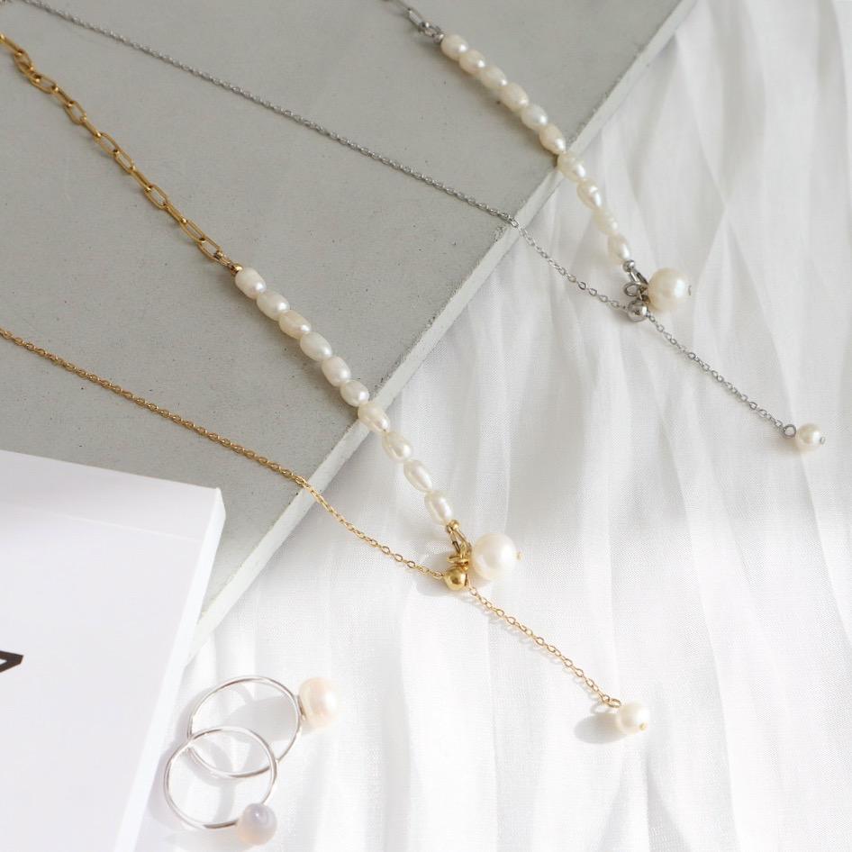 淡水パール mixチェーンY字ネックレス